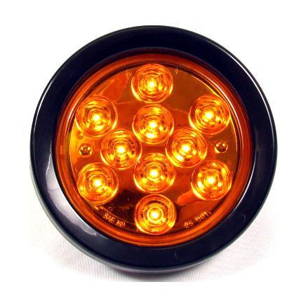 4" Round Amber LED Light with 10 LEDs - 24 Volts for Tail/Turn Lights