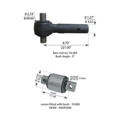 Fortpro Rubber Bushed Torque Rod Compatible w/ Hdk Suspensions - 46610-001