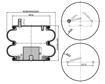 Fortpro Double Convoluted Air Spring Replaces 554787C1, 2B12-307 | F245645